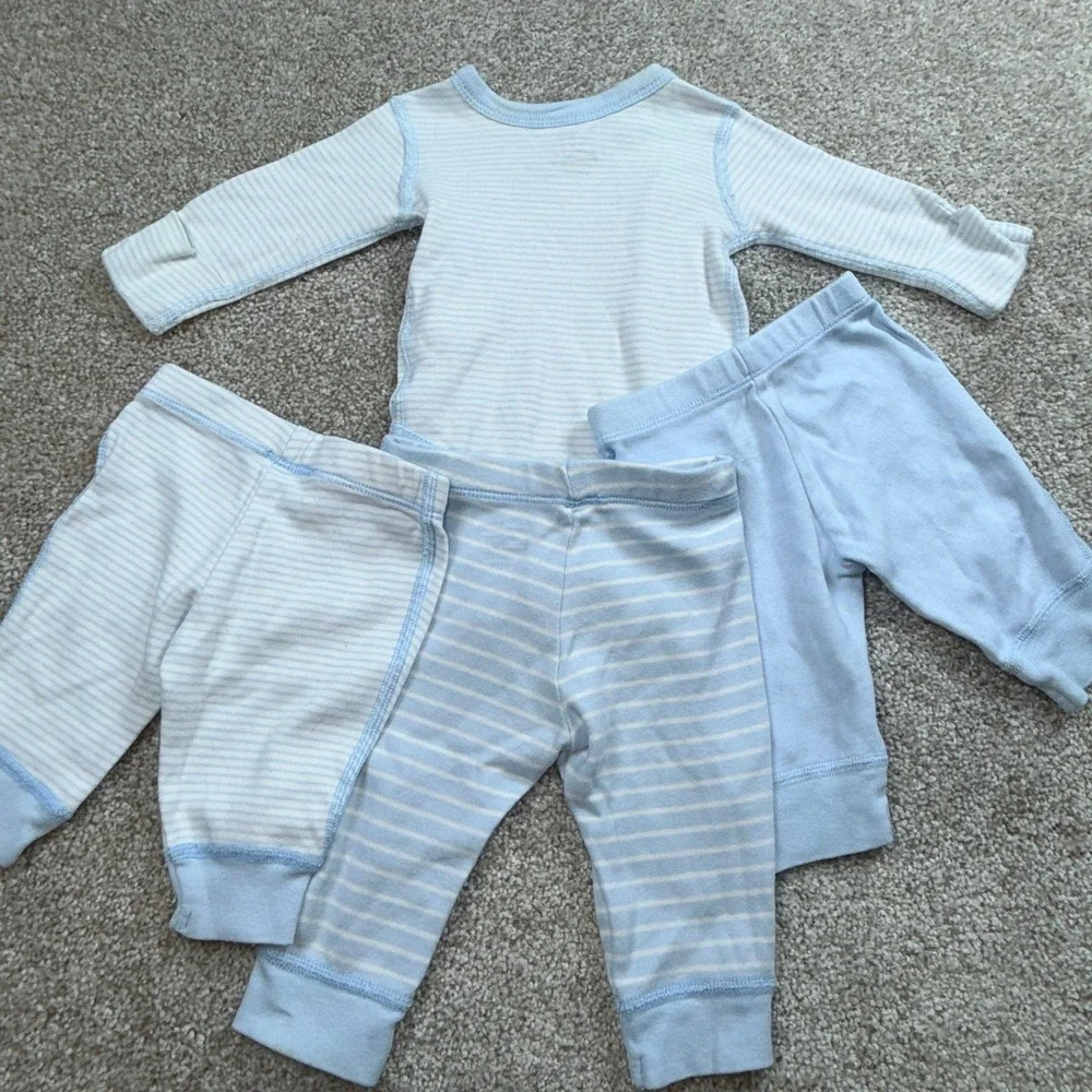 Moon and Back Hanna Andersson Baby 4pc Organic Cotton Set Blue White Striped NB